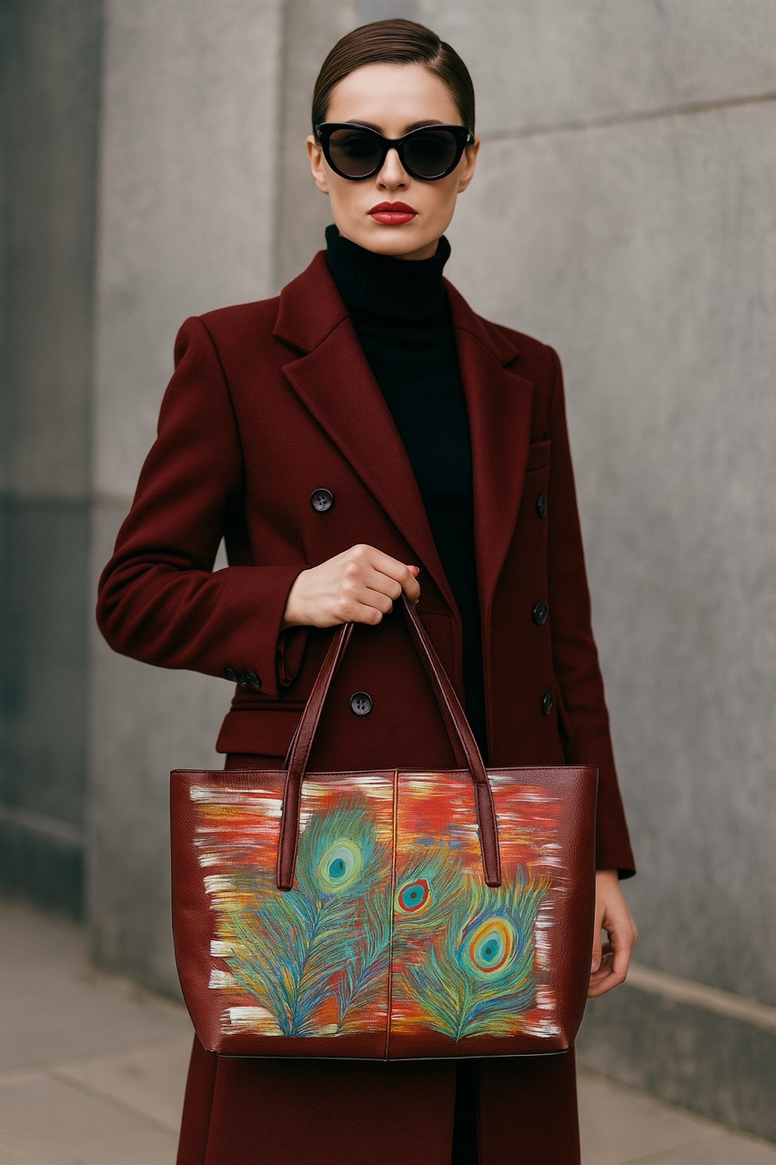 wearable art hand painted tote red peacock by flavia de paula telamoda 5 large wearable art hand painted tote red peacock by flavia de paula telamoda 5 large