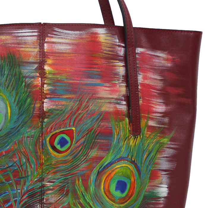 WEARABLE ART HAND PAINTED Tote - Red Peacock - By Flavia De Paula WEARABLE ART HAND PAINTED Tote - Red Peacock - By Flavia De Paula