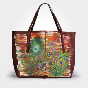 WEARABLE ART HAND PAINTED Tote - Red Peacock - By Flavia De Paula