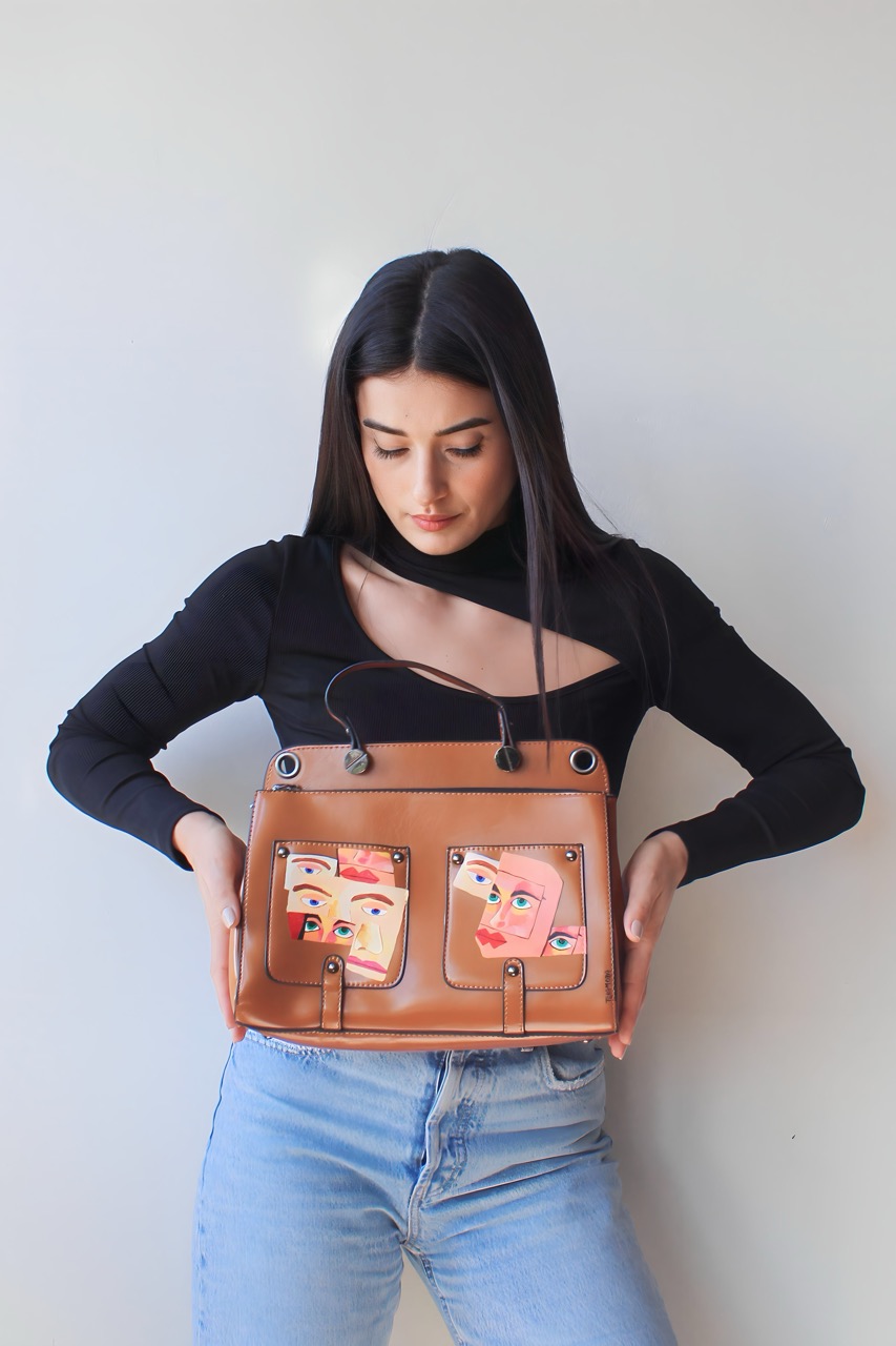 wearable art hand painted bag faces | by tom prinsell for telamoda 2 large wearable art hand painted bag faces | by tom prinsell for telamoda 2 large