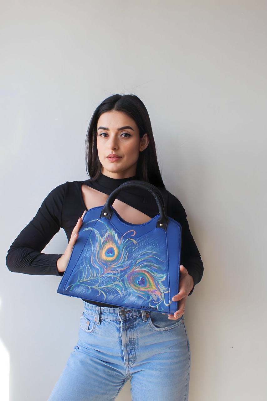 wearable art hand painted handbag blue peacock by flavia de paula telamoda 3 large wearable art hand painted handbag blue peacock by flavia de paula telamoda 3 large