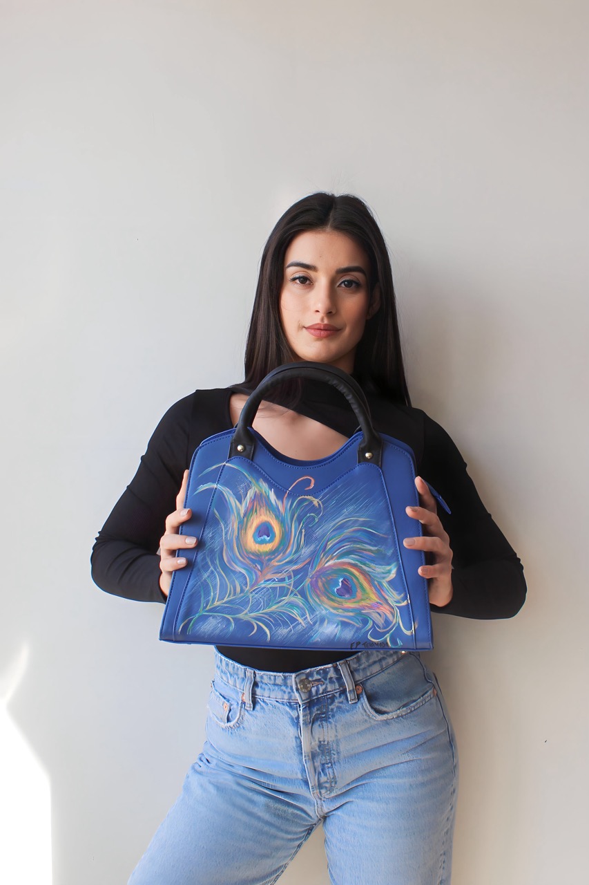 wearable art hand painted handbag blue peacock by flavia de paula telamoda 4 large wearable art hand painted handbag blue peacock by flavia de paula telamoda 4 large