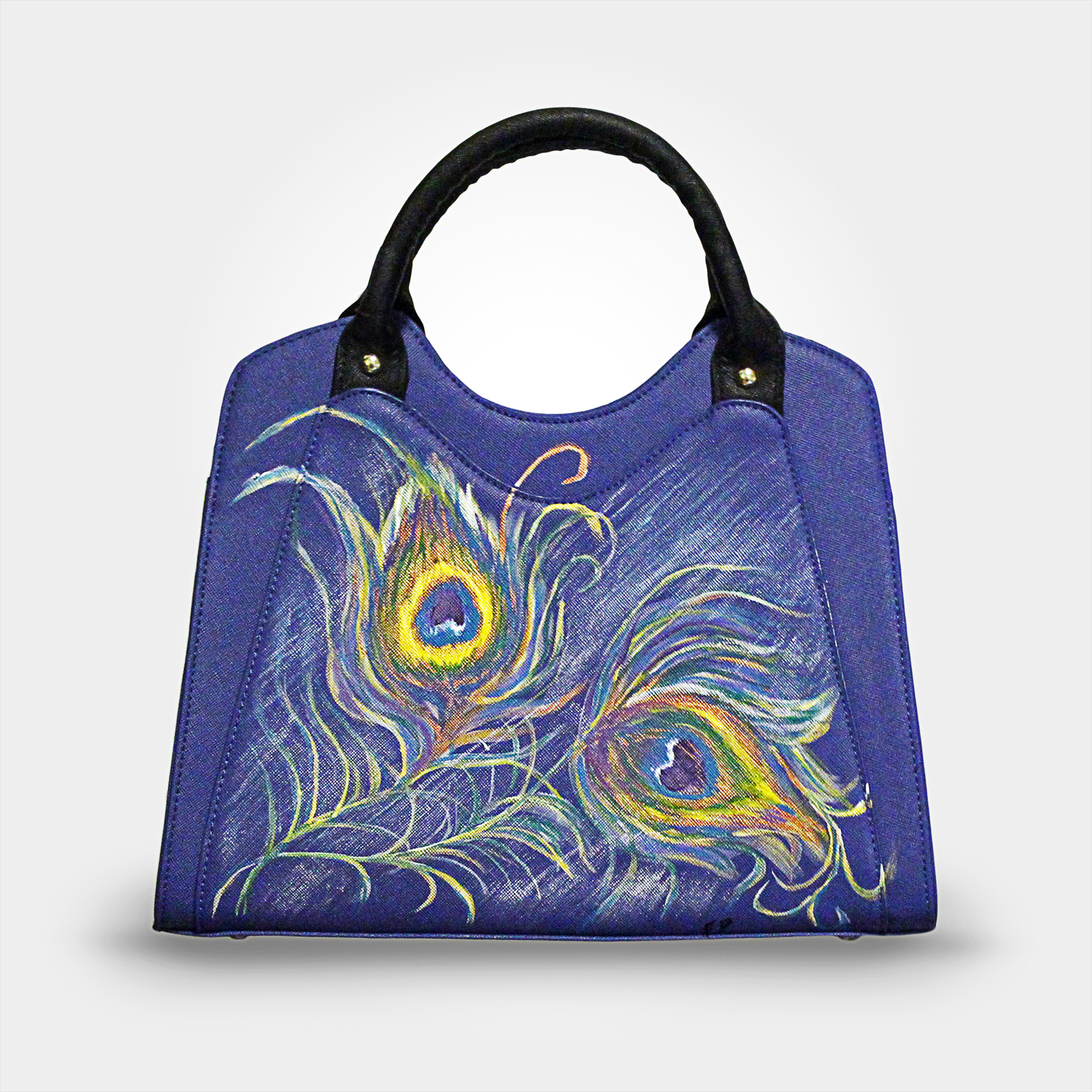 WEARABLE ART HAND PAINTED Handbag - Blue Peacock - By Flavia De Paula WEARABLE ART HAND PAINTED Handbag - Blue Peacock - By Flavia De Paula