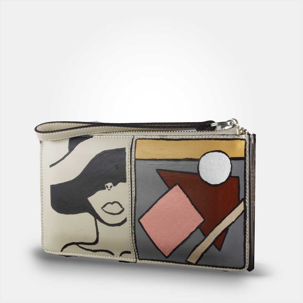 WEARABLE ART HAND PAINTED Wallet - Face & Shapes - By Tarik Mendes WEARABLE ART HAND PAINTED Wallet - Face & Shapes - By Tarik Mendes