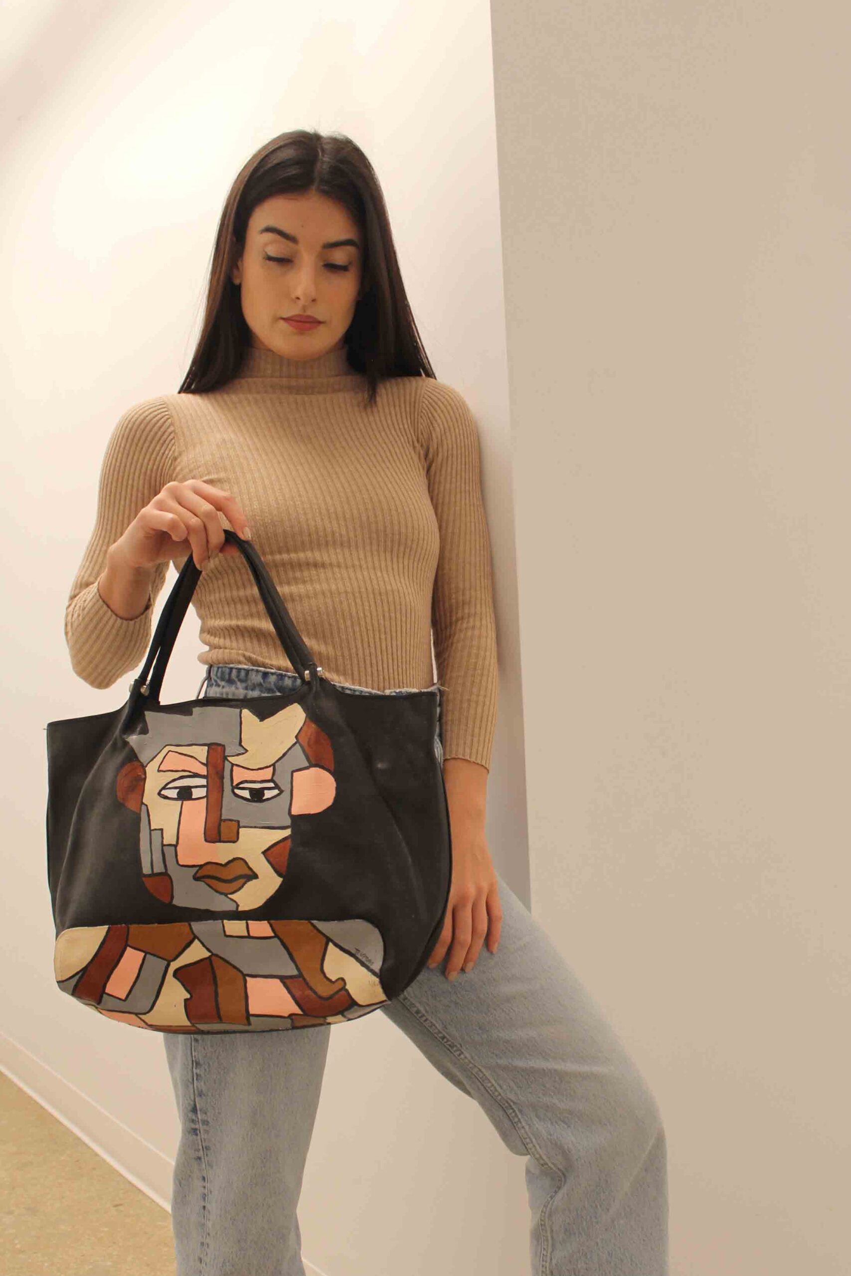 WEARABLE ART HAND PAINTED Tote - Dado - By Tarik Mendes WEARABLE ART HAND PAINTED Tote - Dado - By Tarik Mendes