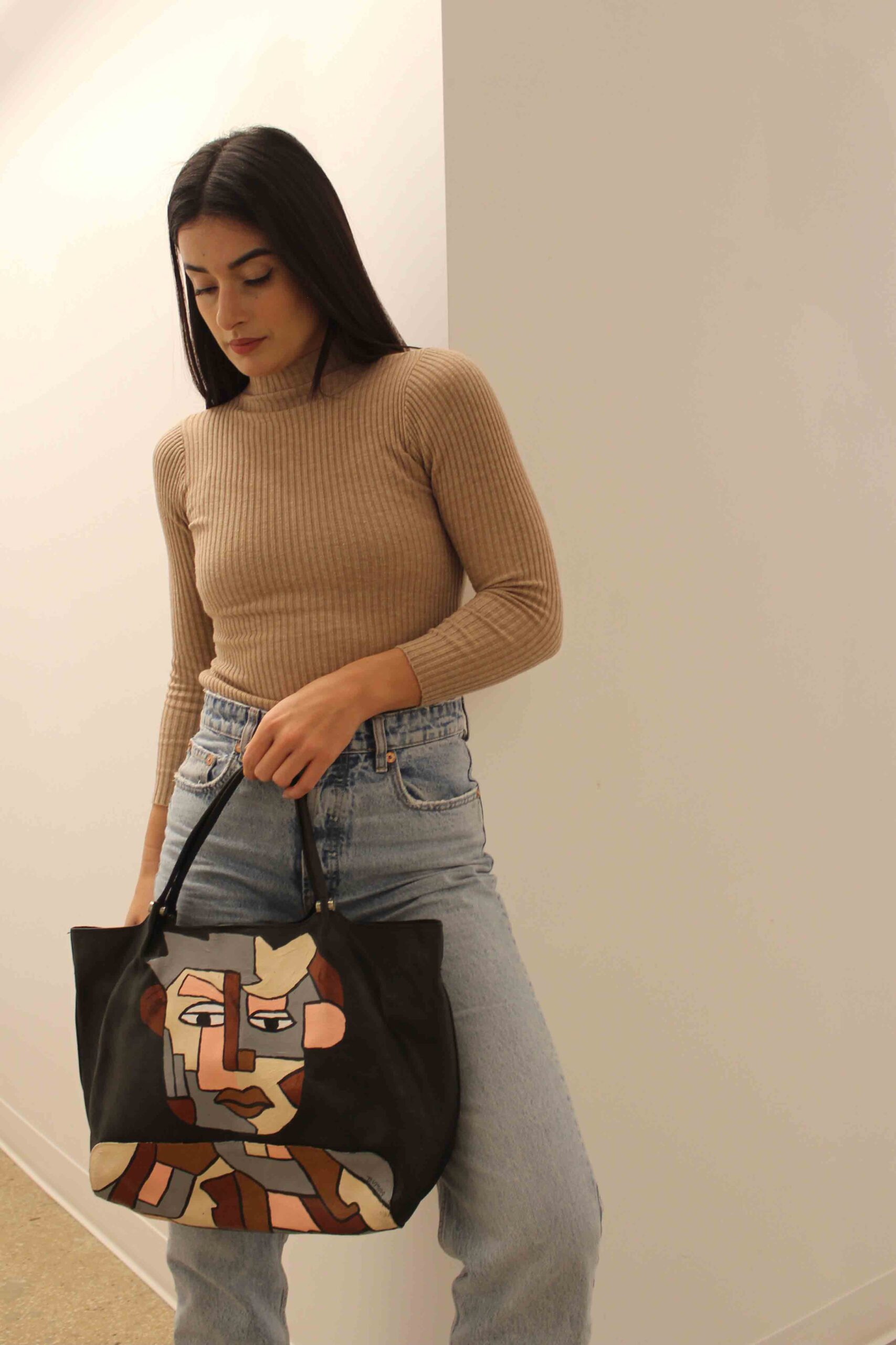 WEARABLE ART HAND PAINTED Tote - Dado - By Tarik Mendes WEARABLE ART HAND PAINTED Tote - Dado - By Tarik Mendes
