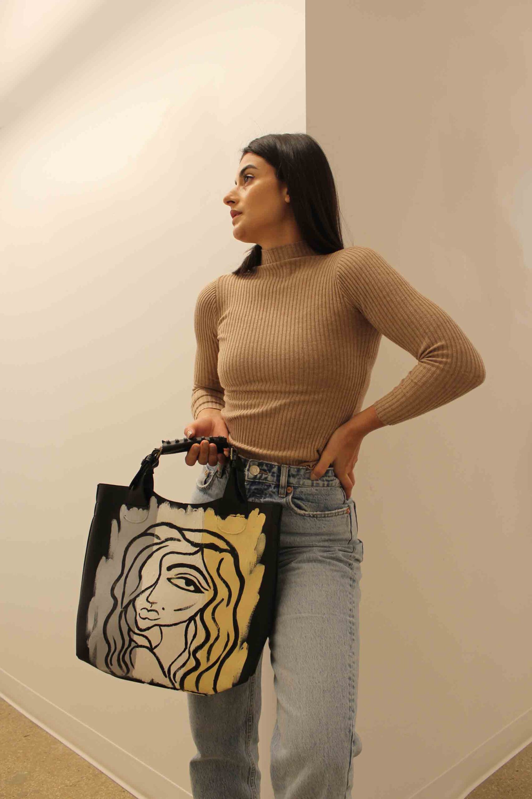 WEARABLE ART HAND PAINTED Bag - Lucia - By Tarik Mendes WEARABLE ART HAND PAINTED Bag - Lucia - By Tarik Mendes
